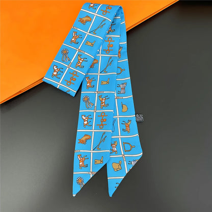 🧣 Glomexia Printed Silk Hair Scarf – Elegant Slim Fashion Wrap ✨