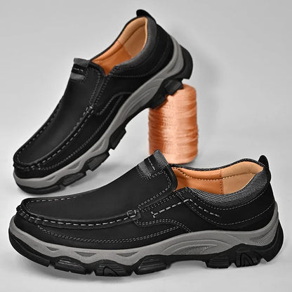 Glomexia Men Genuine Leather Loafers 👞 | Retro Slip-On Shoes