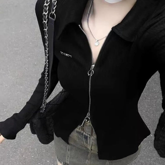 🖤 Y2K Slim Fit Zipper Crop Top ✨