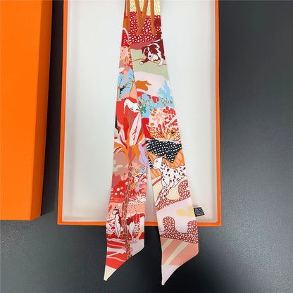 🧣 Glomexia Printed Silk Hair Scarf – Elegant Slim Fashion Wrap ✨