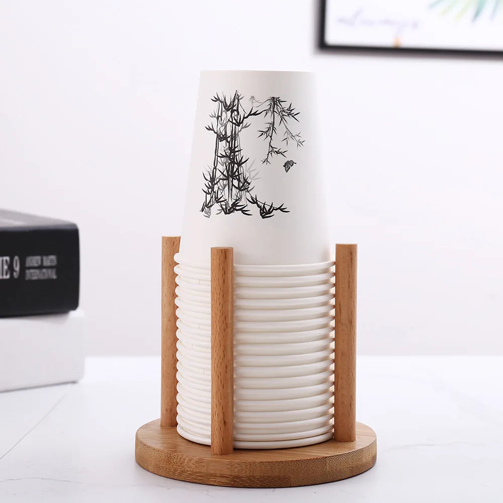 Wooden Cup Holder Stand ☕ | Bamboo Paper Cup Storage