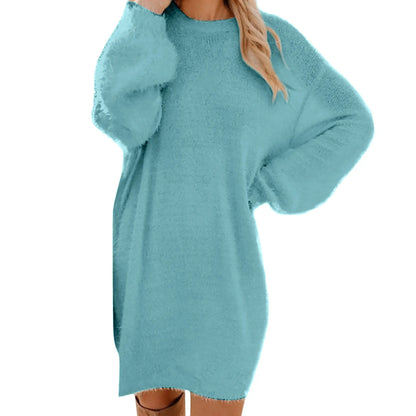 Women’s Winter Knit Sweater Dress – Oversized Crewneck