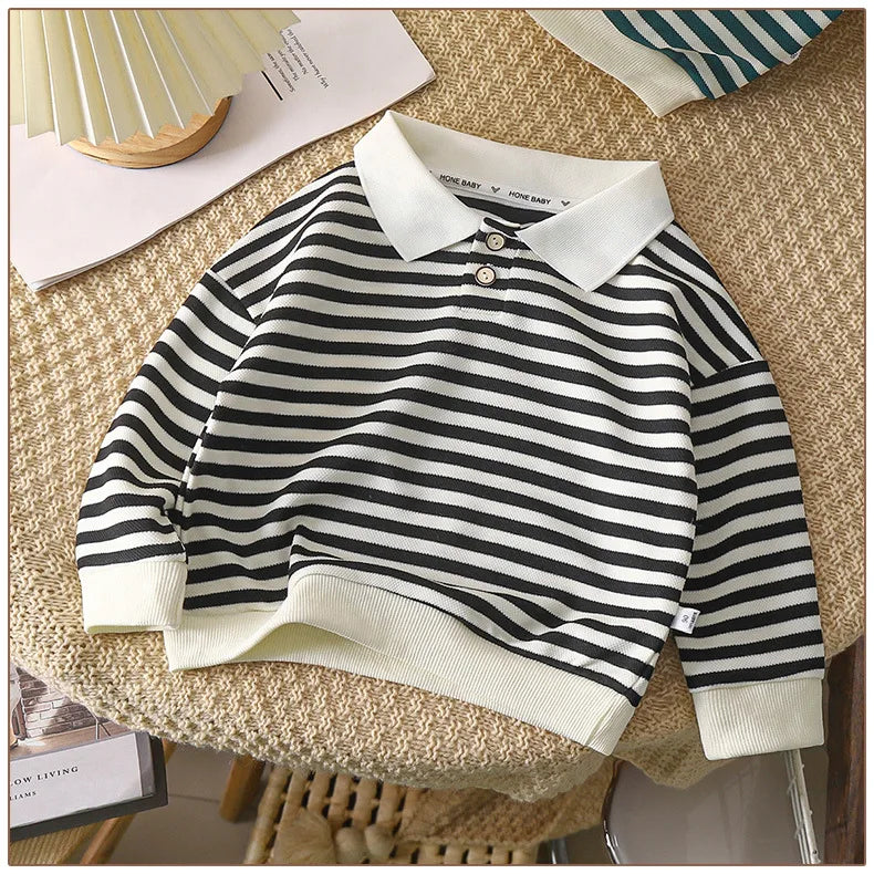 Glomexia Boys Striped Polo Tee – Long Sleeve