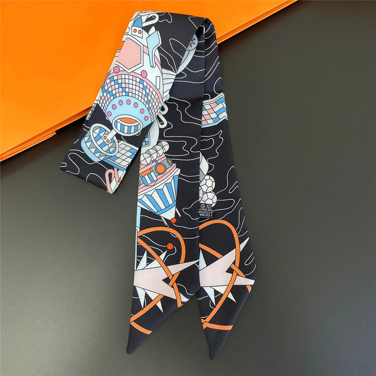 🧣 Glomexia Printed Silk Hair Scarf – Elegant Slim Fashion Wrap ✨