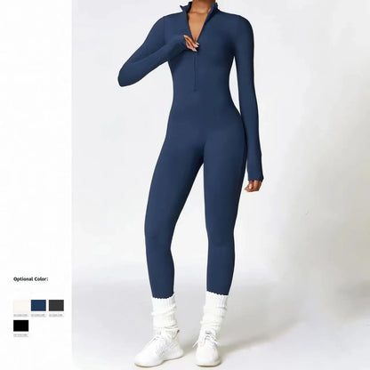 🧘‍♀️ Women’s Winter Yoga Jumpsuit – Long Sleeve High-Elastic Bodysuit