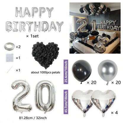 Black & Silver Birthday Balloon Decoration Set – 1050pcs Party Kit