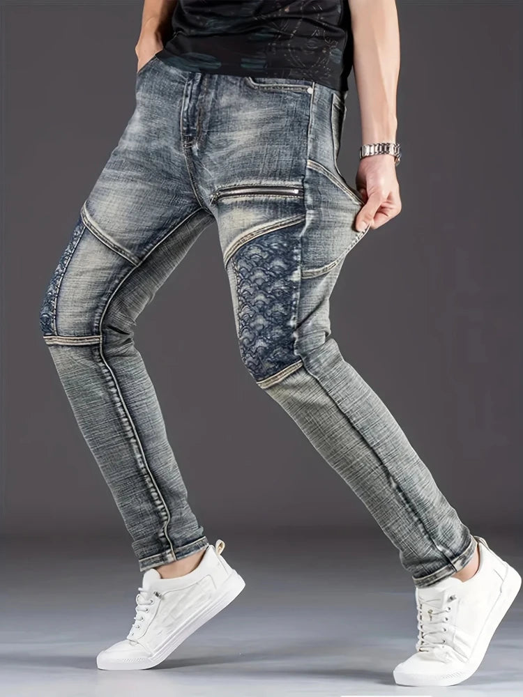 🏍️ Men’s Motorcycle Jeans – Slim Straight Stretch Denim Pants