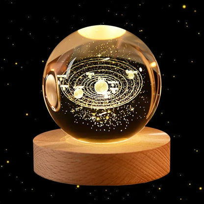 6cm 3D Crystal Ball Planet Earth with Wooden Base