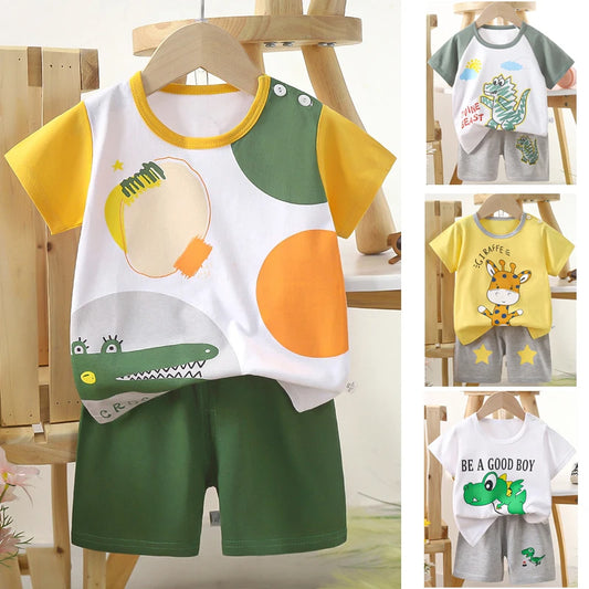 Glomexia Kids Cartoon Cotton Set – Summer T-Shirt & Shorts
