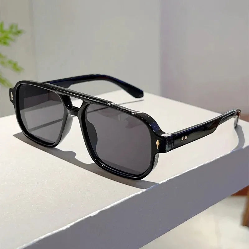 Vintage Square Sunglasses – Double Bridge UV400 Eyewear