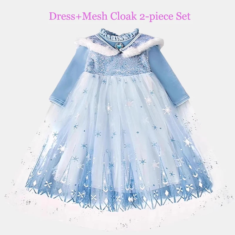Girls Blue Velvet Princess Dress with Cape