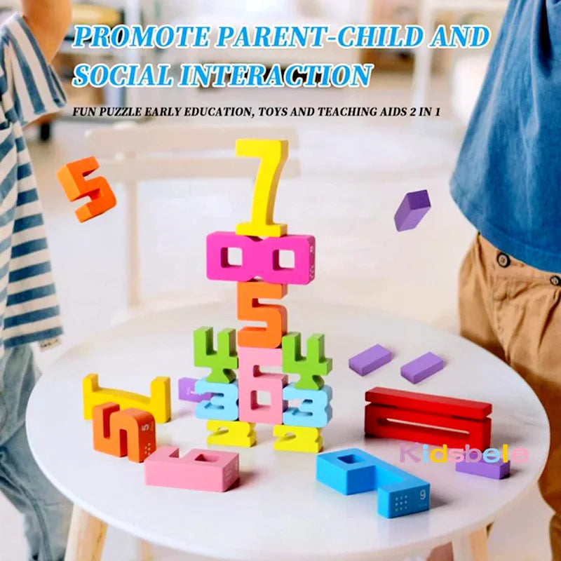 Montessori Wooden Number Blocks 1–10 Stacking Toy