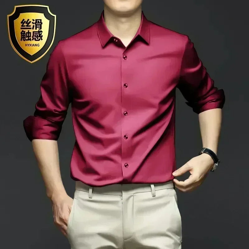 Men’s Luxury Ice Silk Wrinkle-Resistant White Shirt