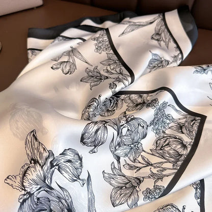 Premium 70x70cm Floral Silk Satin Scarf – Luxury Women’s Square Wrap