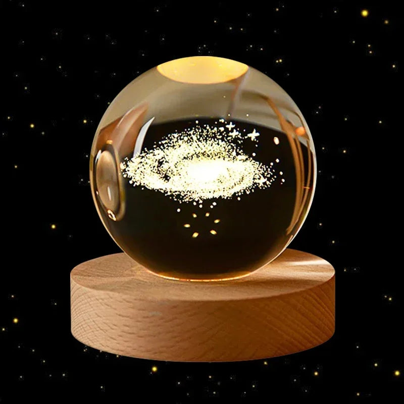 6cm 3D Crystal Ball Planet Earth with Wooden Base