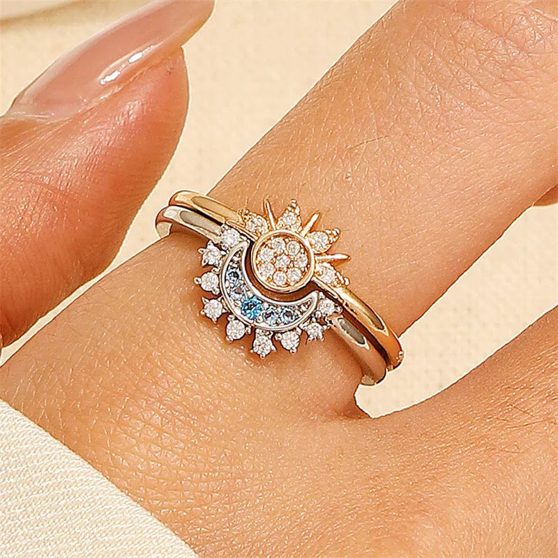 Sparkling Moon Sun Star Adjustable Ring