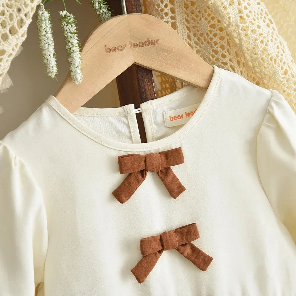 Premium Beige Girls Bow Princess Dress – Autumn Casual Wear
