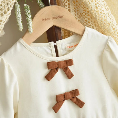 Premium Beige Girls Bow Princess Dress – Autumn Casual Wear