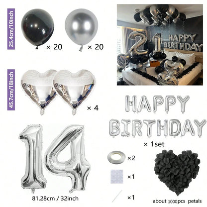 Black & Silver Birthday Balloon Decoration Set – 1050pcs Party Kit