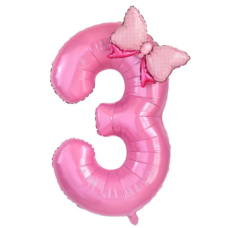 40 Inch Pink Number Foil Balloon with Bow – Birthday Party Decoration