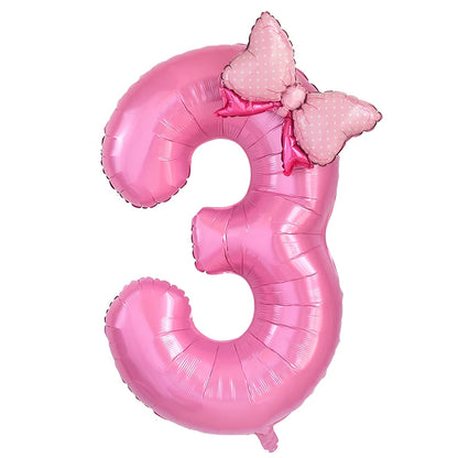 40 Inch Pink Number Foil Balloon with Bow – Birthday Party Decoration