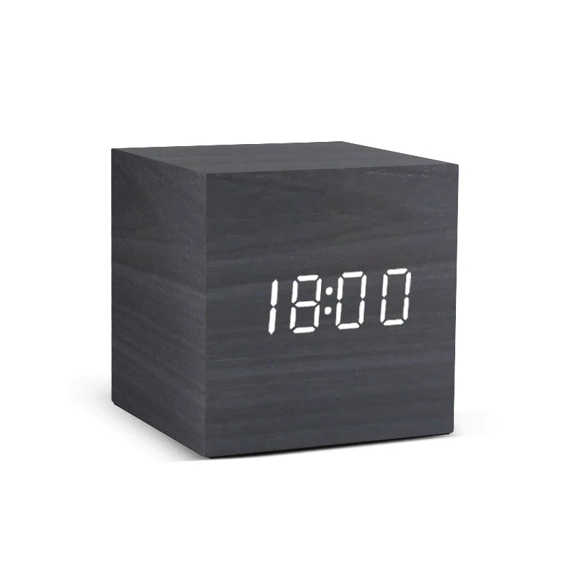 LED Wooden Digital Alarm Clock – Voice Control Table Clock