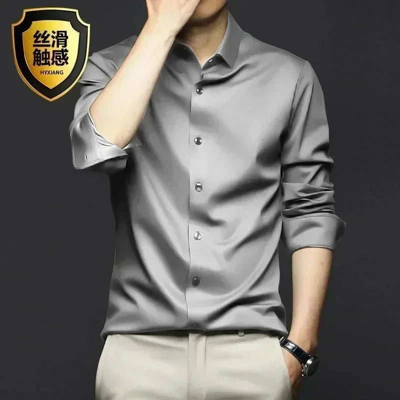 Men’s Luxury Ice Silk Wrinkle-Resistant White Shirt