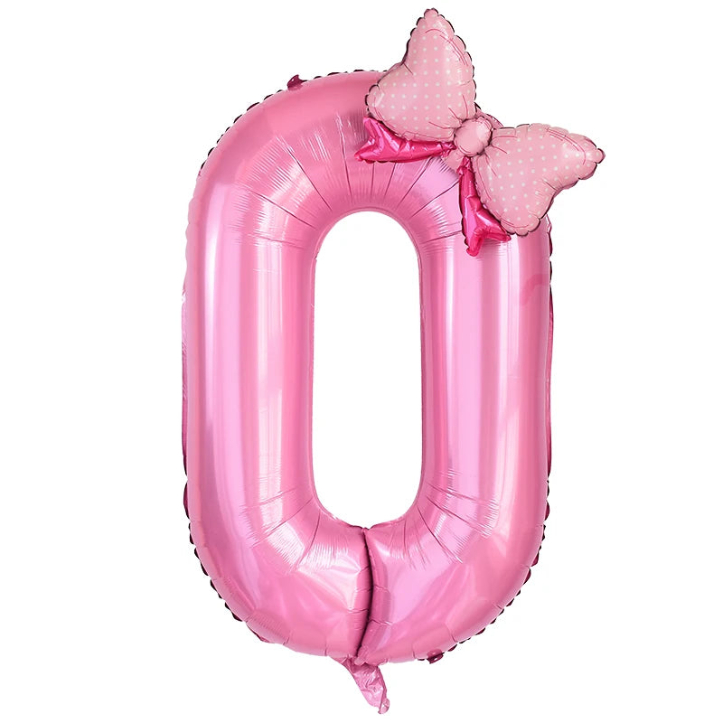 40 Inch Pink Number Foil Balloon with Bow – Birthday Party Decoration