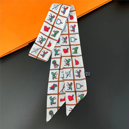 🧣 Glomexia Printed Silk Hair Scarf – Elegant Slim Fashion Wrap ✨
