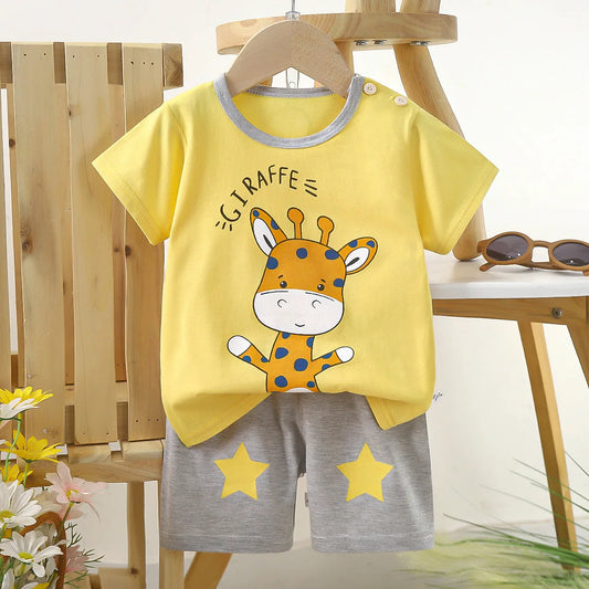 Glomexia Kids Cartoon Cotton Set – Summer T-Shirt & Shorts