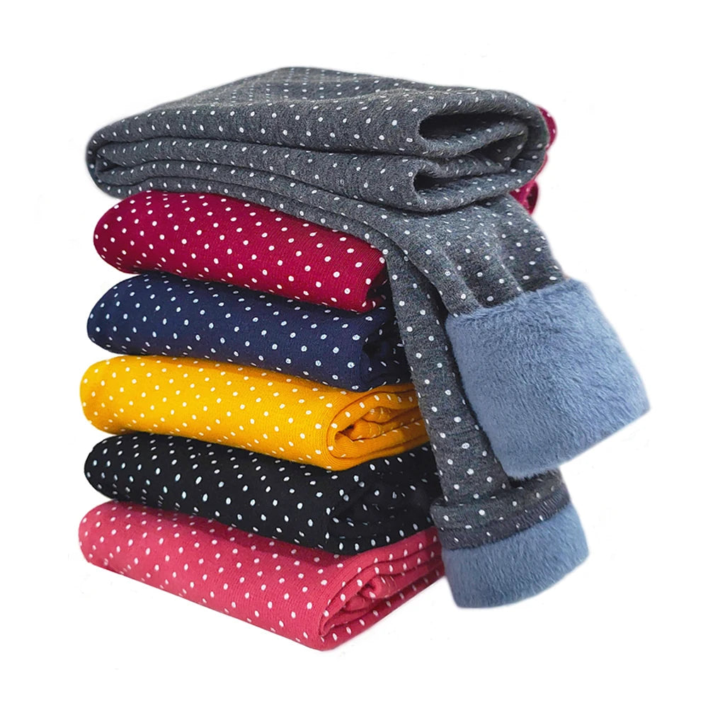 Girls Fleece Dot Print Winter Leggings