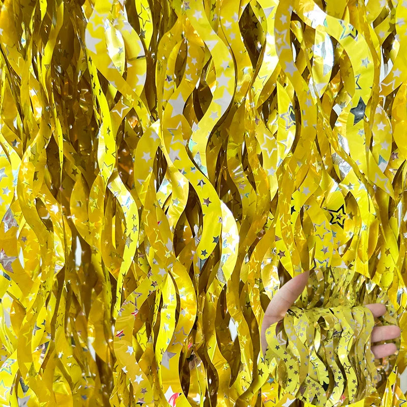 Metallic Tinsel Foil Fringe Curtain with Star