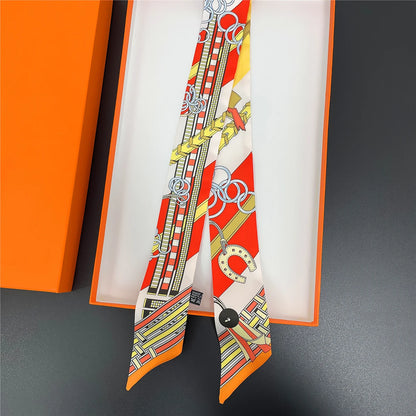 🧣 Glomexia Printed Silk Hair Scarf – Elegant Slim Fashion Wrap ✨