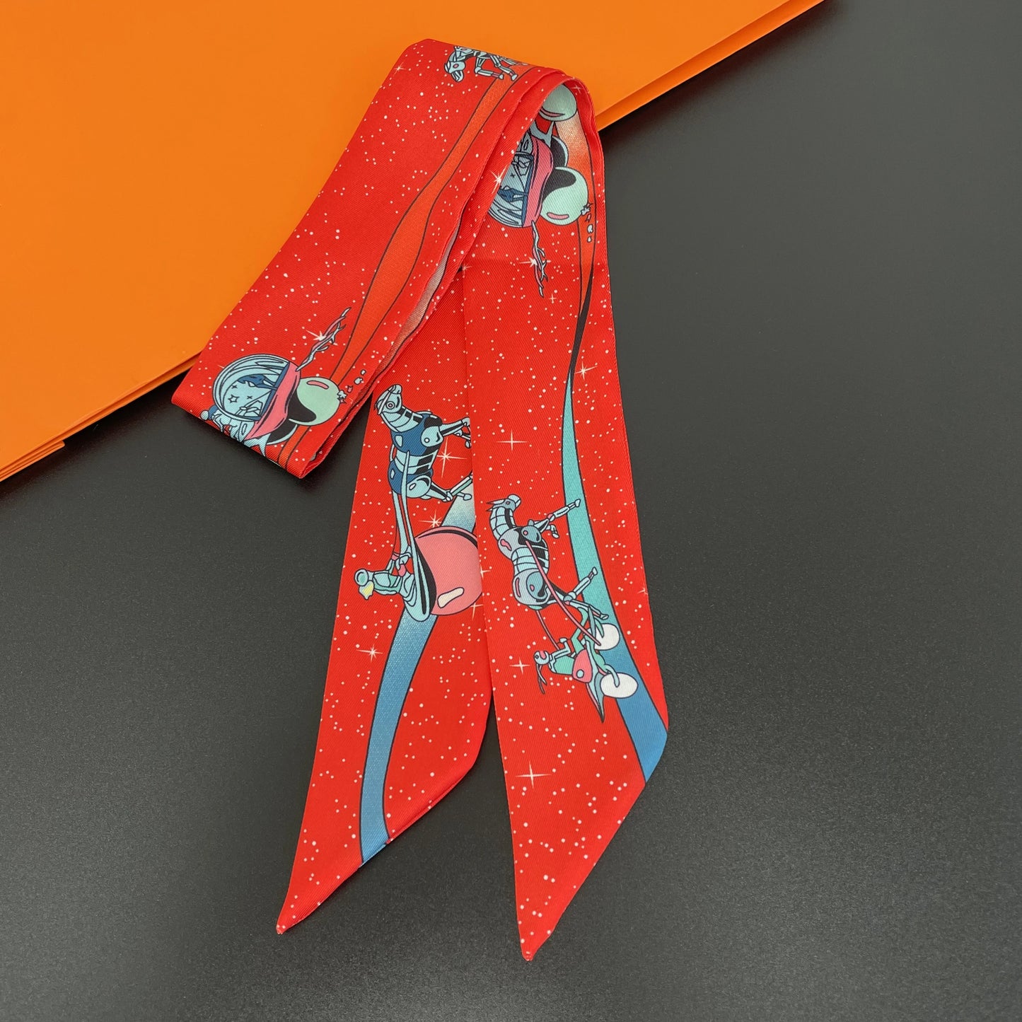 🧣 Glomexia Printed Silk Hair Scarf – Elegant Slim Fashion Wrap ✨