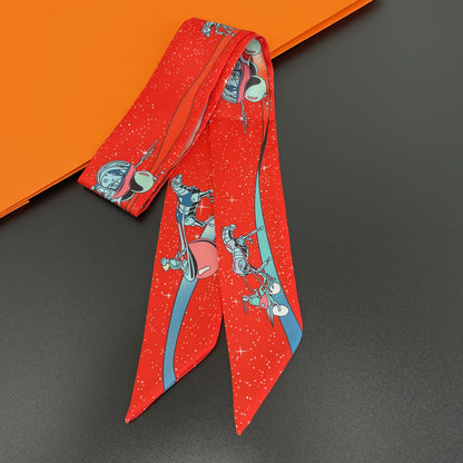 🧣 Glomexia Printed Silk Hair Scarf – Elegant Slim Fashion Wrap ✨