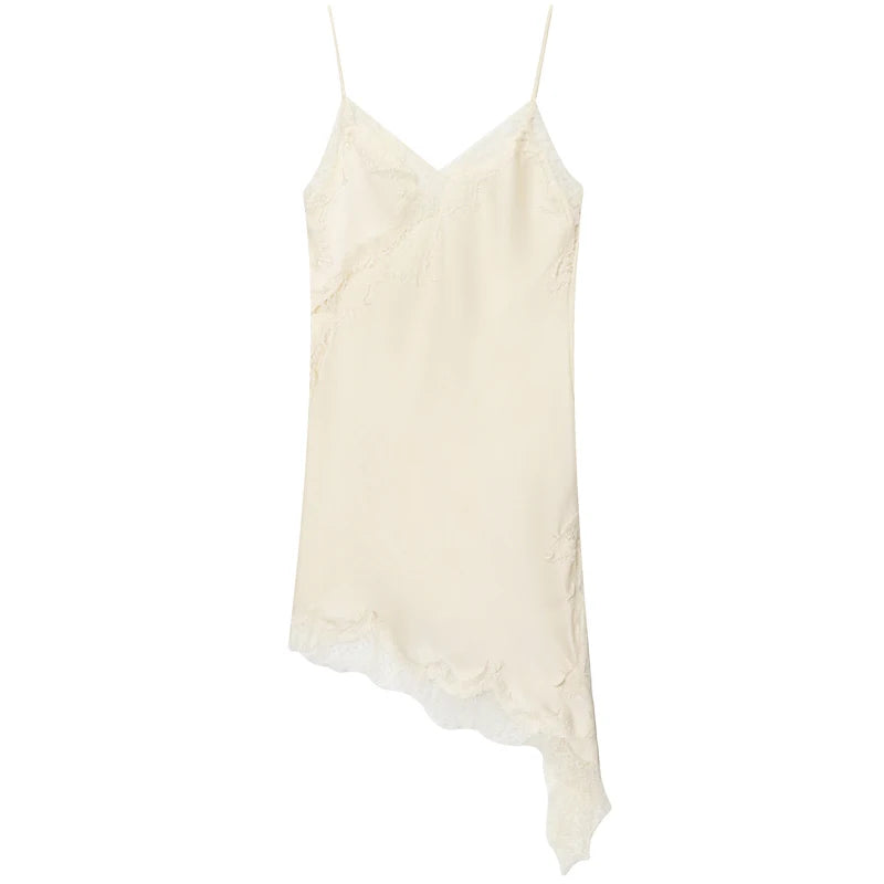 🌍 Glomexia – Women’s Lace Asymmetric Slip Dress | Sleeveless Backless Mini Party Dress 💃✨