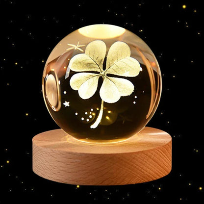 6cm 3D Crystal Ball Planet Earth with Wooden Base