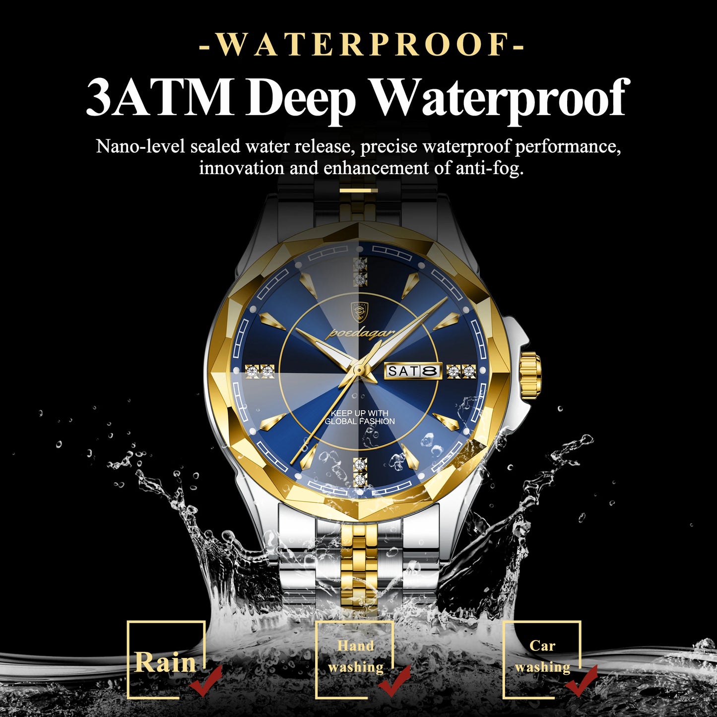 Men’s Luxury Stainless Steel Watch – Date & Week Display