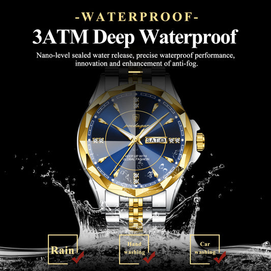 Men’s Luxury Stainless Steel Watch – Date & Week Display