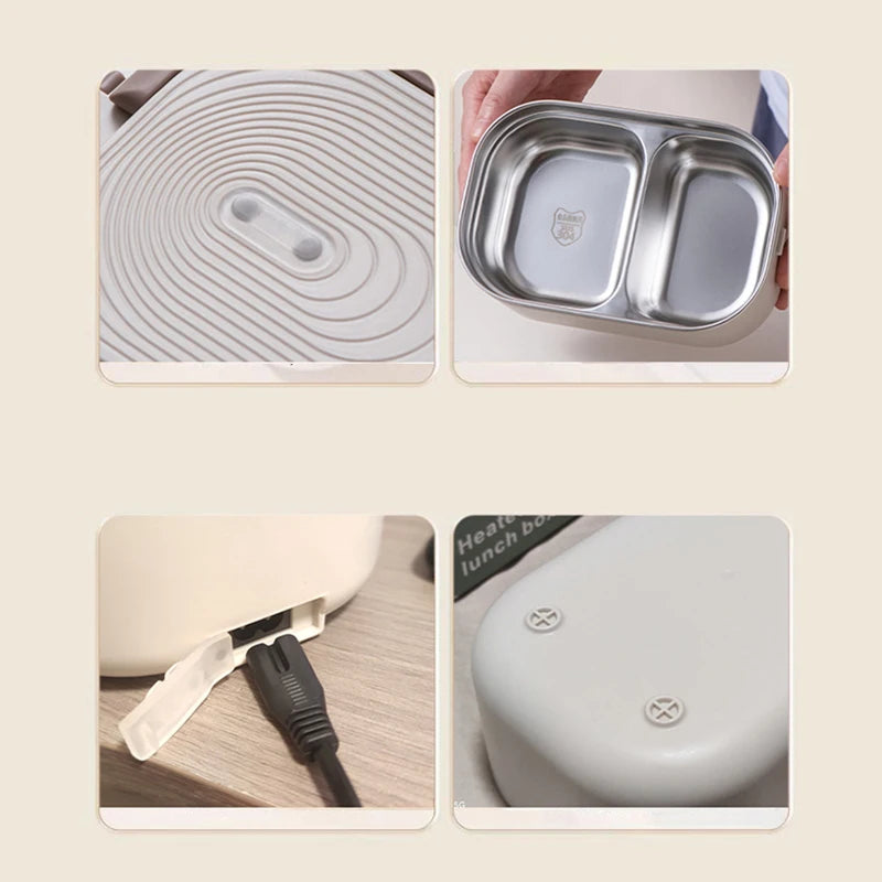 Electric Heated Lunch Box 1000ml 🍱 | Stainless Steel Bento Box with Spoon & Bag