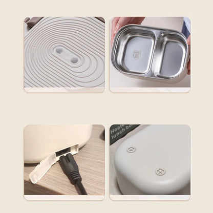 Electric Heated Lunch Box 1000ml 🍱 | Stainless Steel Bento Box with Spoon & Bag