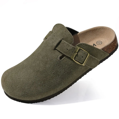 Women Suede Cork Mules 👡 | Arch Support Buckle Clogs