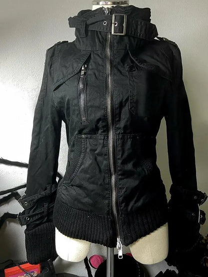 Rhinestone Hooded Crop Jacket
