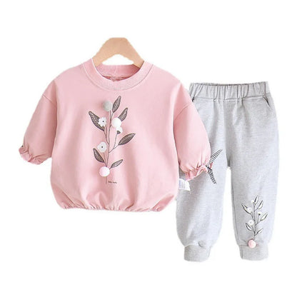 Baby Girl 2-Piece Clothing Set | Cute Printed T-Shirt & Pants Outfit | Soft Cotton Kids Tracksuit (Spring Wear)