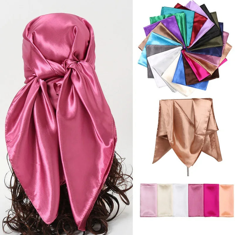 Women’s Luxury Satin Silk Solid Color Scarf (90×90cm)