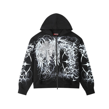 Vintage Skull Zip-Up Hoodie – Y2K Streetwear Sweatshirt for Men