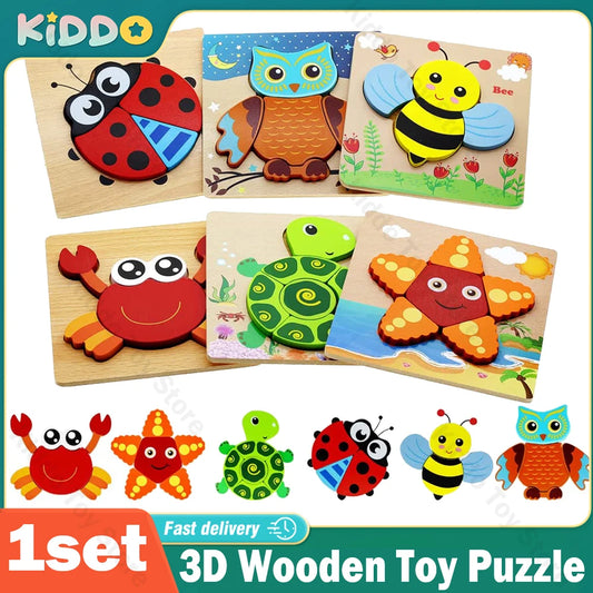 Wooden 3D Cartoon Animal Puzzle Toy