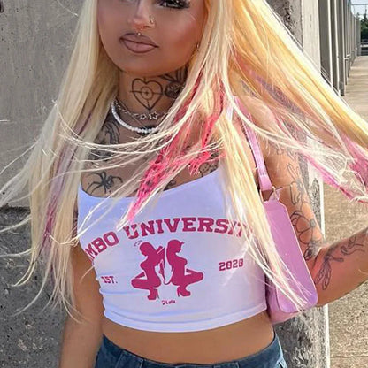 Women’s Sleeveless Letter Print Crop Top 🔥 Slim Fit Club Tee