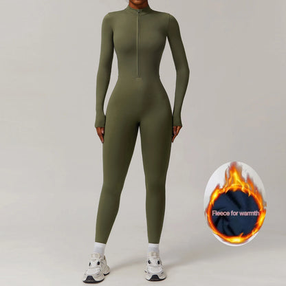 🧘‍♀️ Women’s Winter Yoga Jumpsuit – Long Sleeve High-Elastic Bodysuit