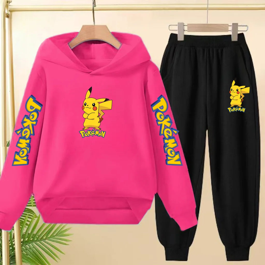 Kids Velvet Hooded Outfit Set – Warm Printed Jacket & Pants